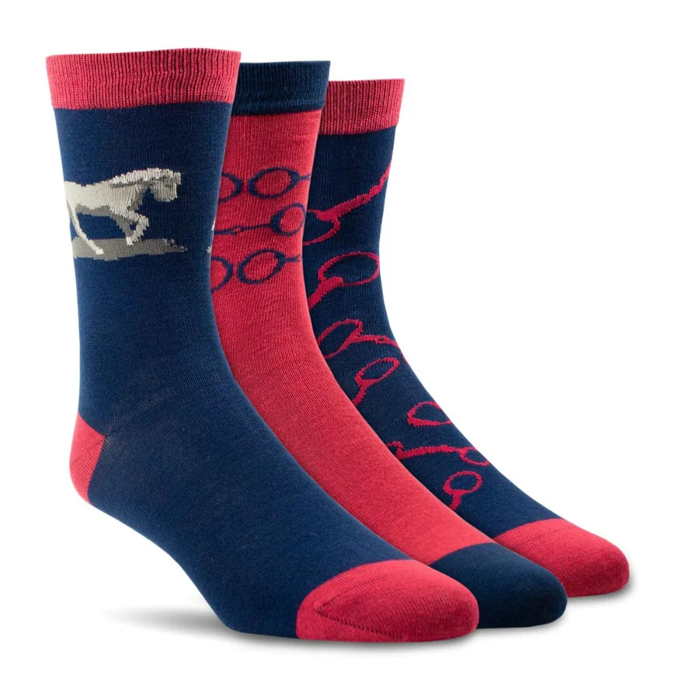 Ariat Womens Charm Crew Socks Navy Snaffle 3pk