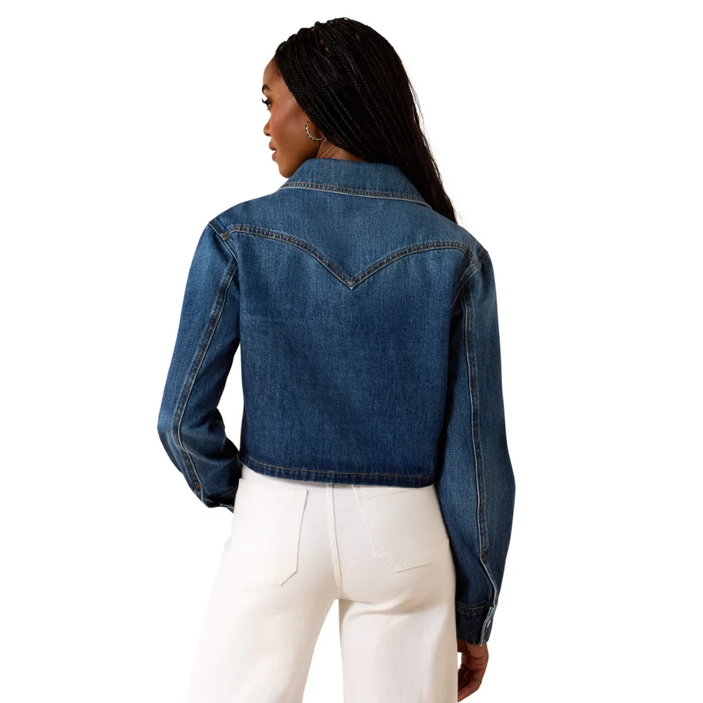 Ariat Womens Cropped Comfort LS Dark Denim Shirt - Image 2