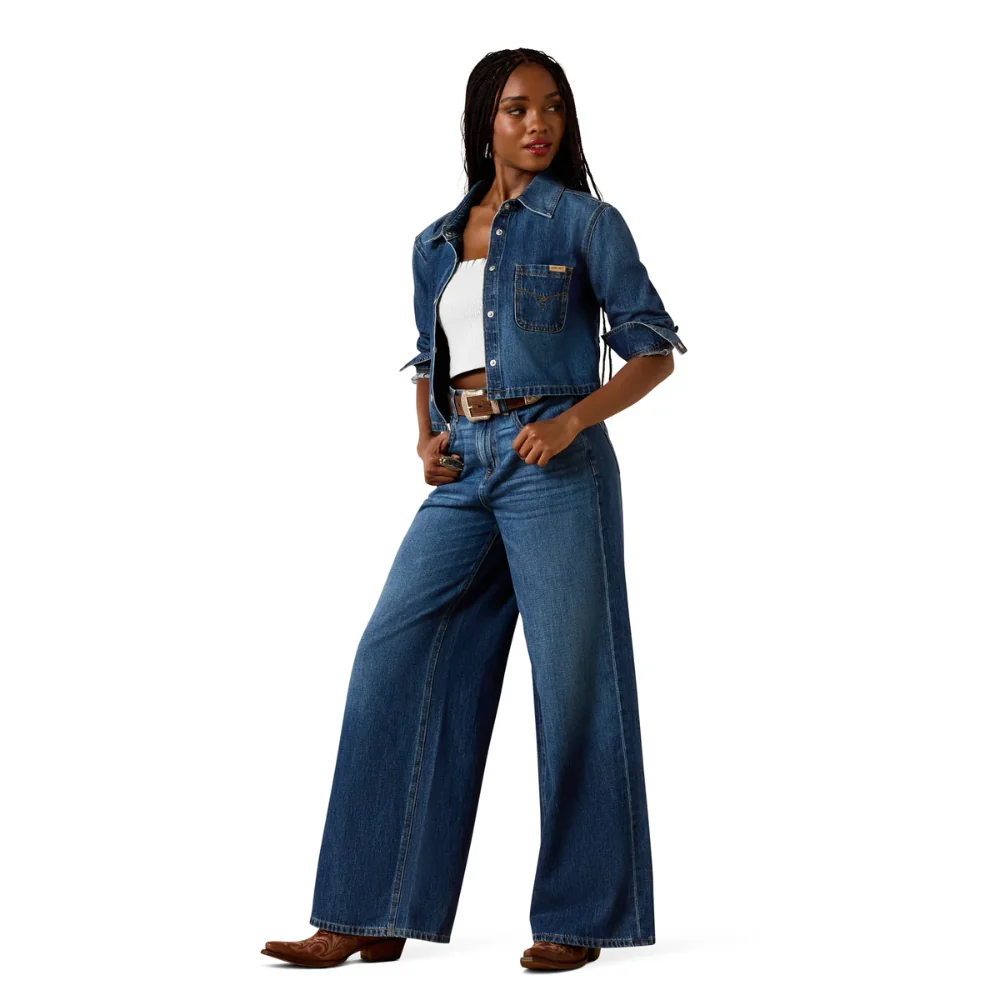 Ariat Womens Cropped Comfort LS Dark Denim Shirt - Image 3