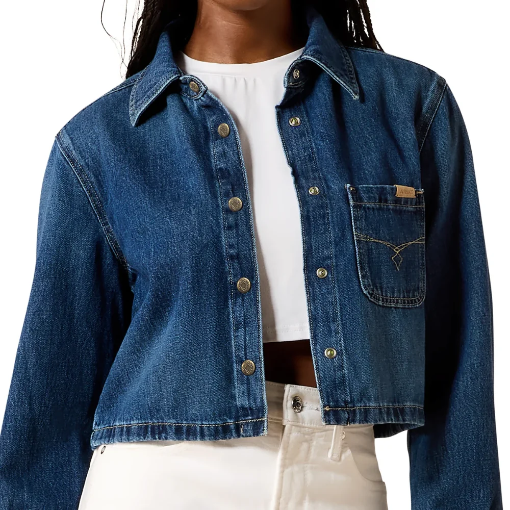 Ariat Womens Cropped Comfort LS Dark Denim Shirt - Image 4