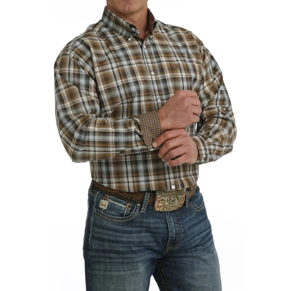 Cinch Mens Brown Check LS Shirt - Image 2