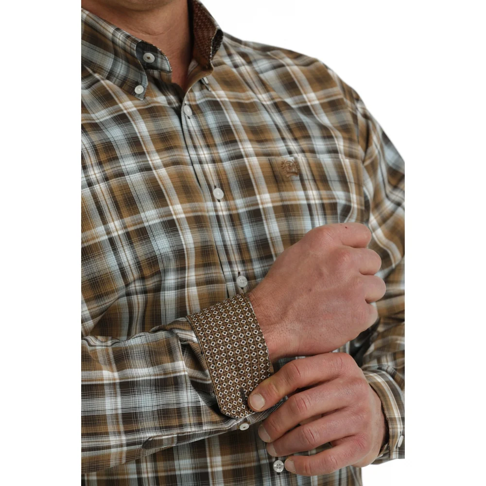 Cinch Mens Brown Check LS Shirt - Image 3