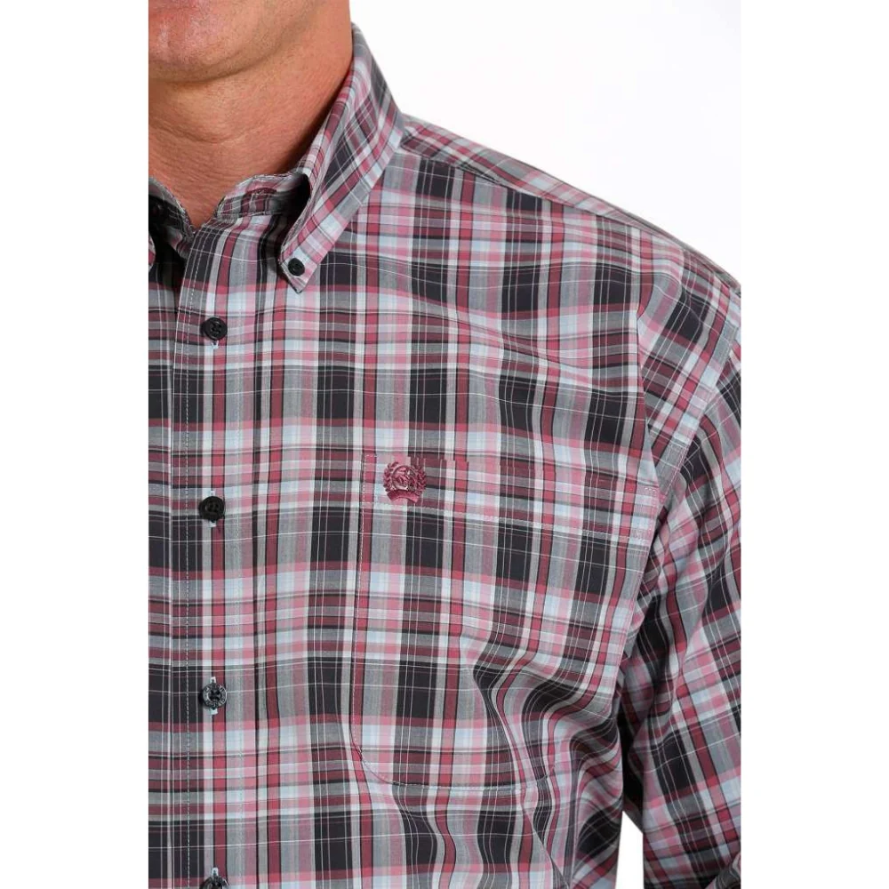 Cinch Mens Classic Navy/Pink/Blue Check LS Shirt - Image 2