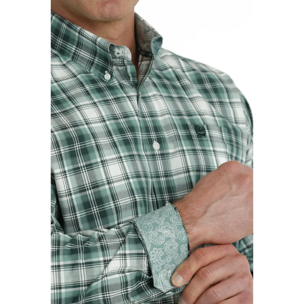 Cinch Mens Green White Check LS Shirt - Image 2