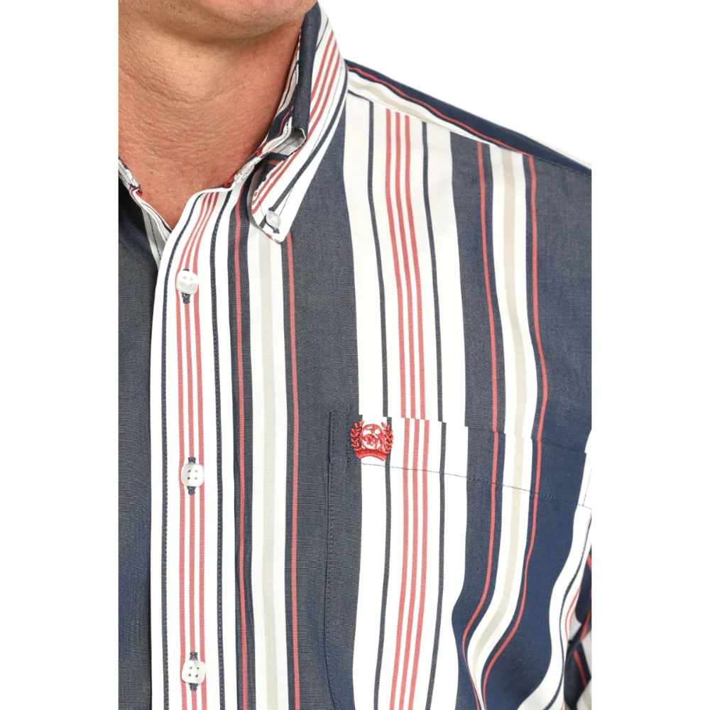 Cinch Mens Navy Striped LS Shirt - Image 2