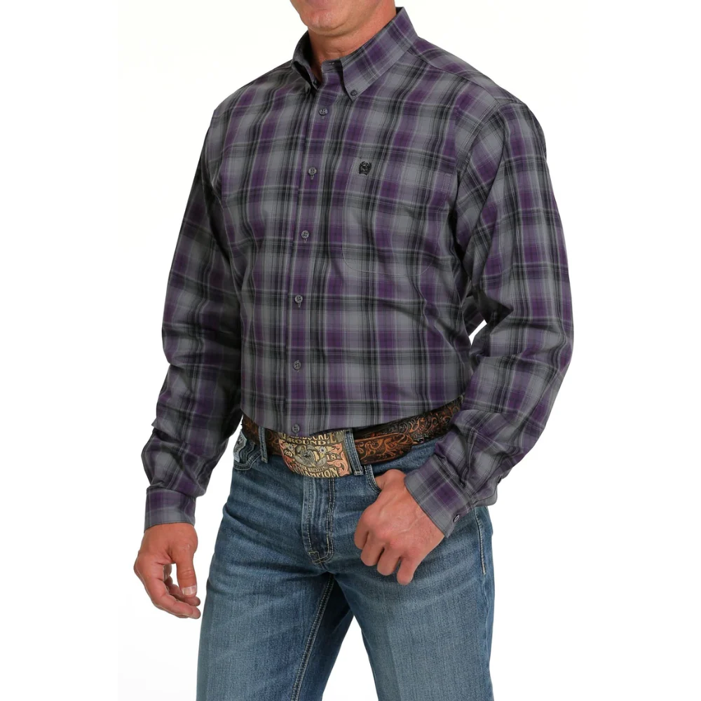 Cinch Mens Purple Check LS Shirt - Image 2