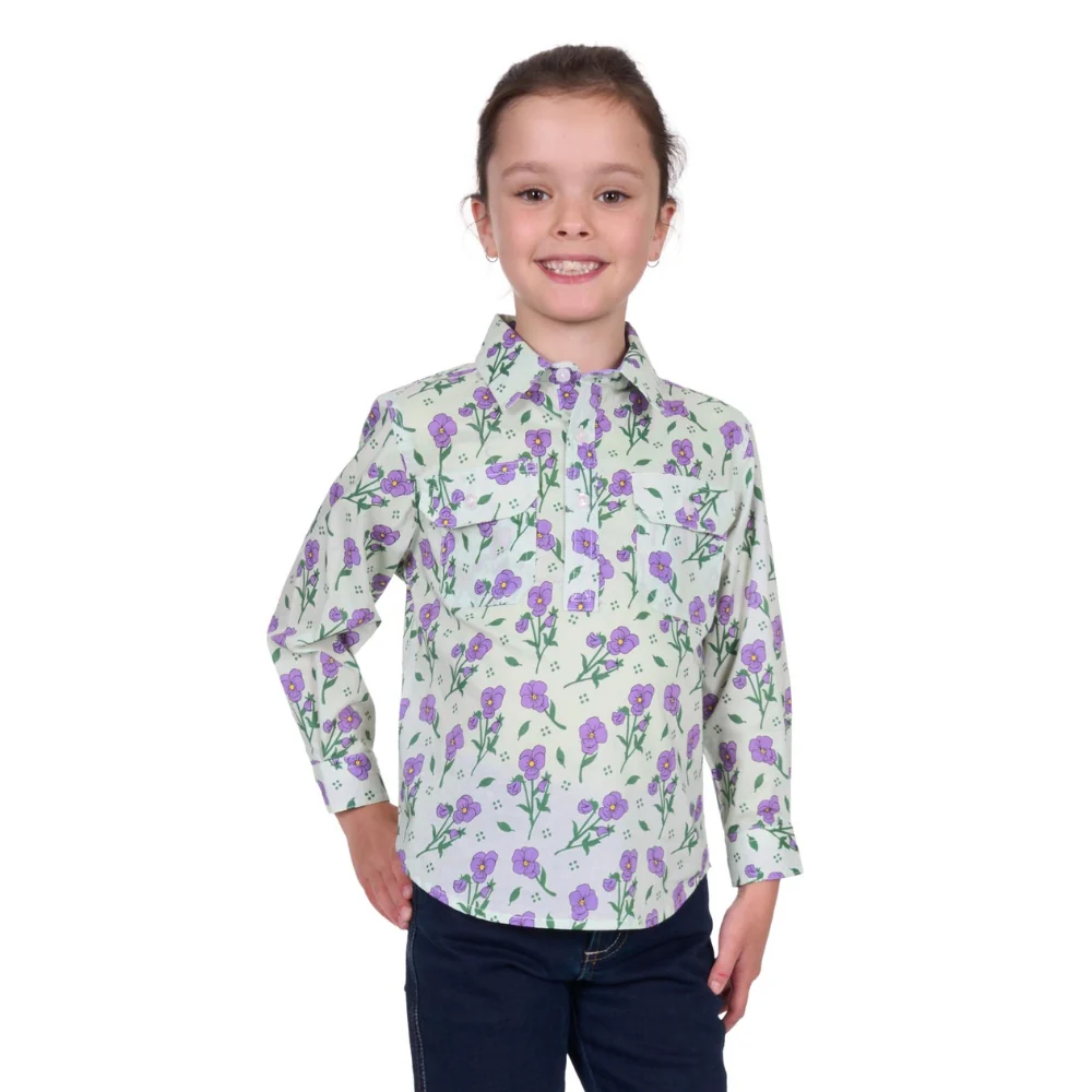 Hard Slog Girls Lynn Half Button LS Shirt
