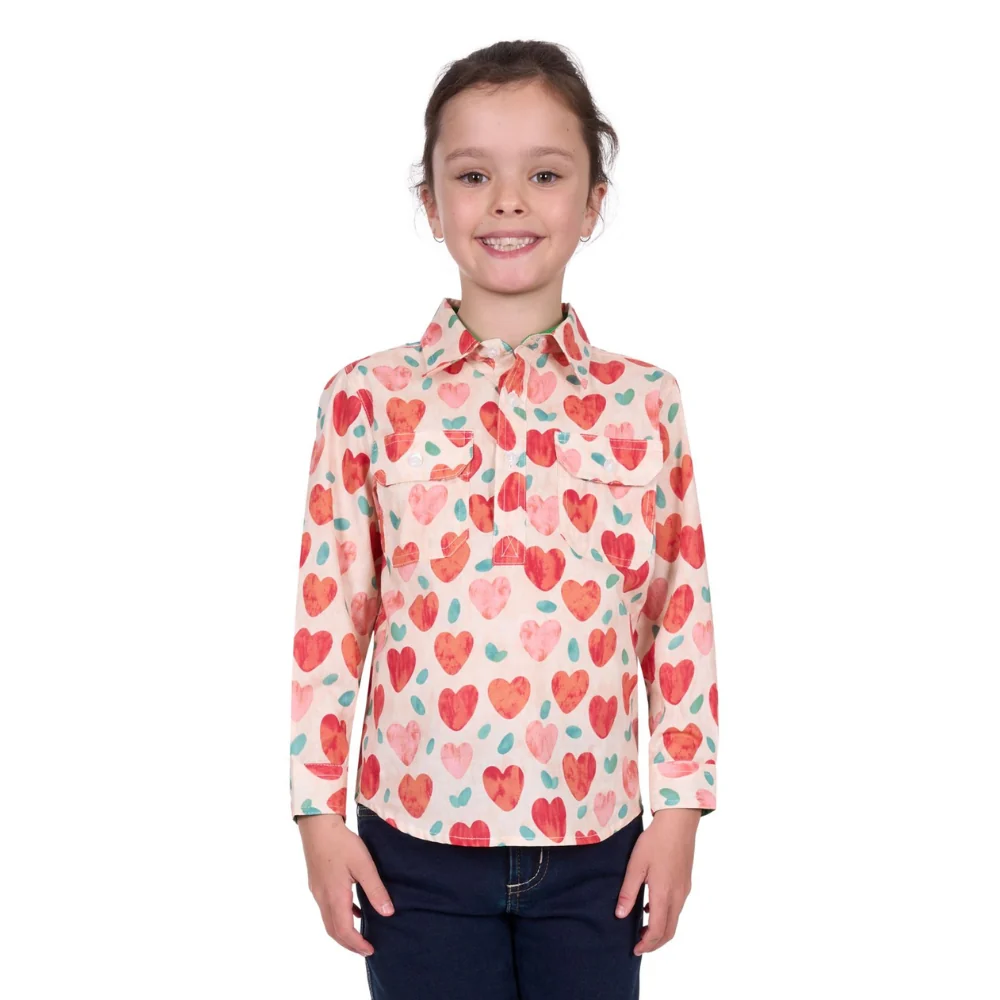 Hard Slog Girls Mira Heart Half Button LS Shirt - Image 2
