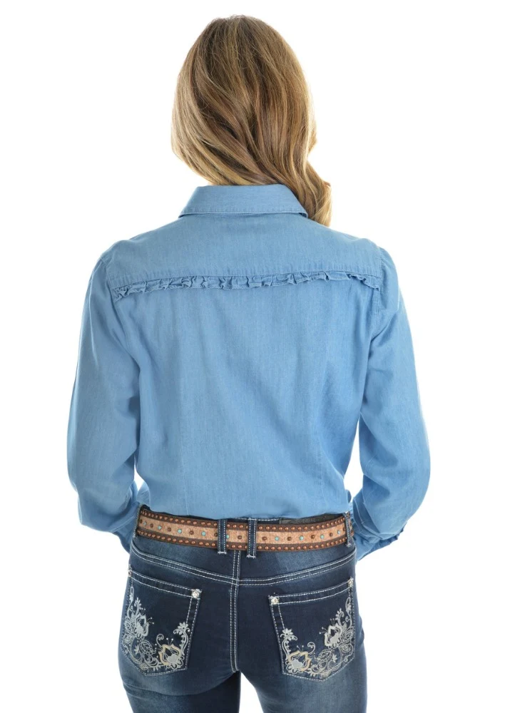 Pure Western Womens Darcy Chambray Frill Long Sleeve Shirt - Image 3