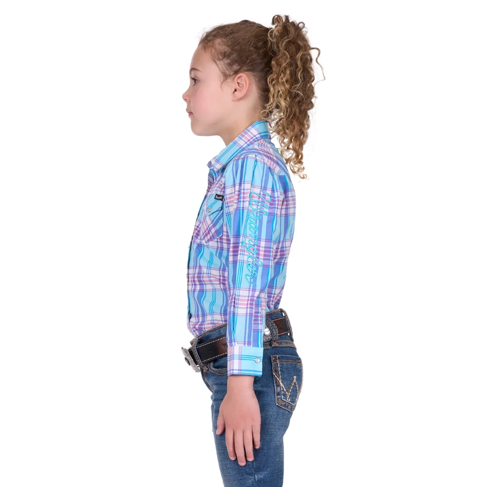 Wrangler Girls Emily Blue Check LS Shirt - Image 2