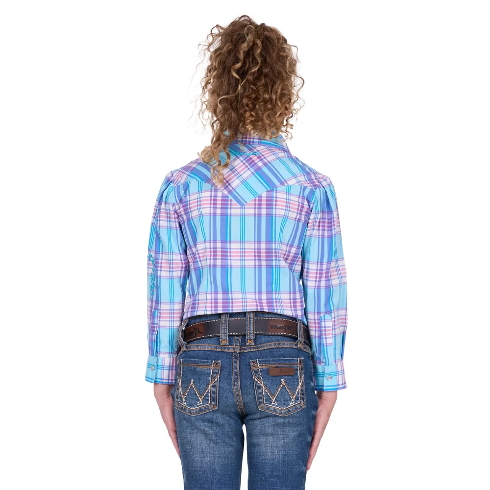Wrangler Girls Emily Blue Check LS Shirt - Image 3