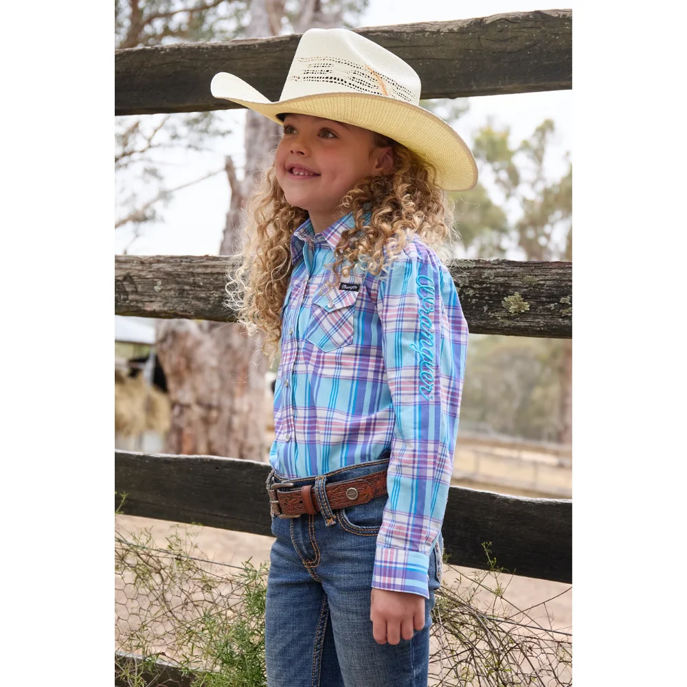 Wrangler Girls Emily Blue Check LS Shirt - Image 4