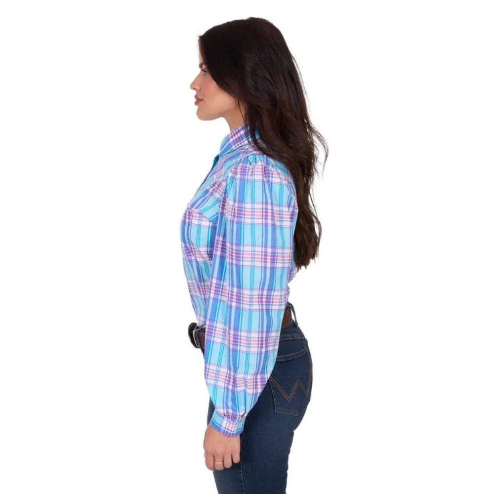 Wrangler Womens Emily Blue Check LS Shirt - Image 3