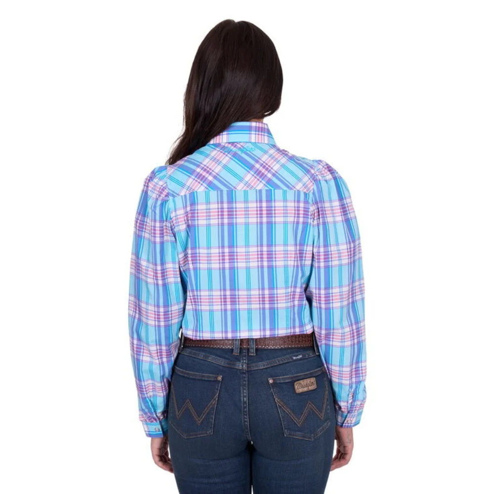 Wrangler Womens Emily Blue Check LS Shirt - Image 4