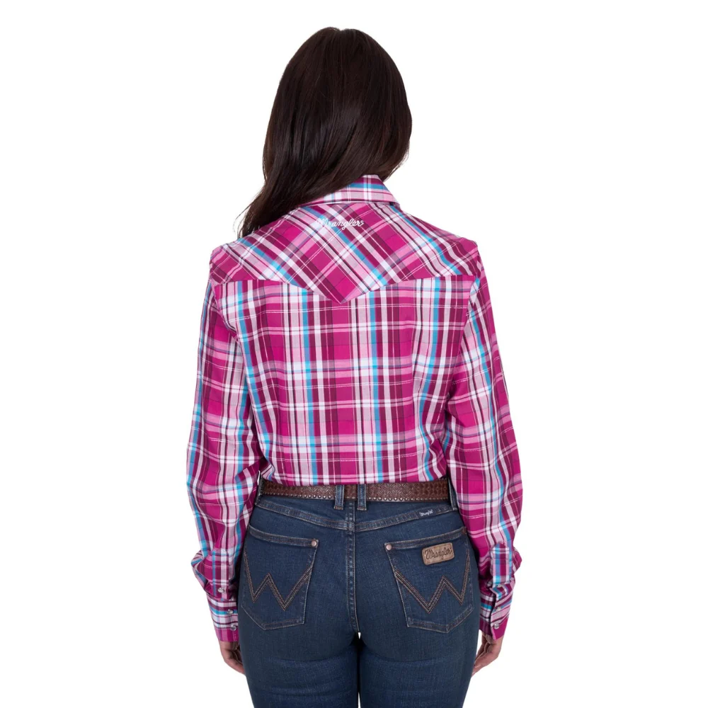 Wrangler Womens Molly Pink Check LS Shirt - Image 4
